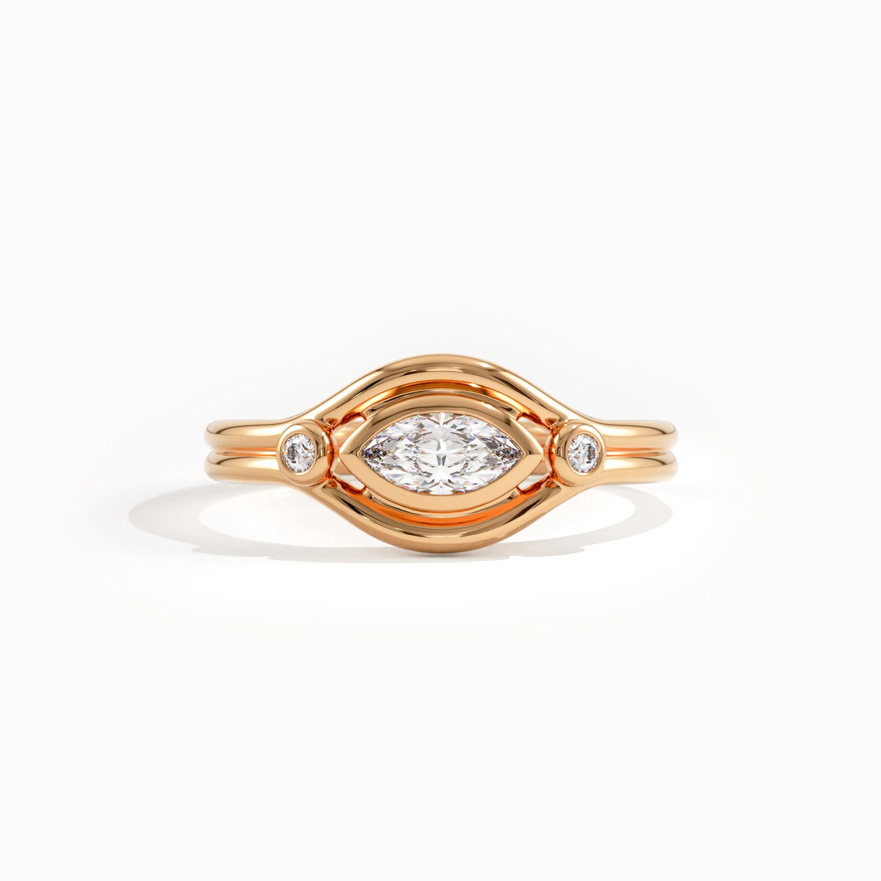 14 Ayar Altın Bezel Markiz Yüzük