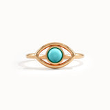 14 Ayar Altın Turkuaz Evil Eye Minimal Yüzük