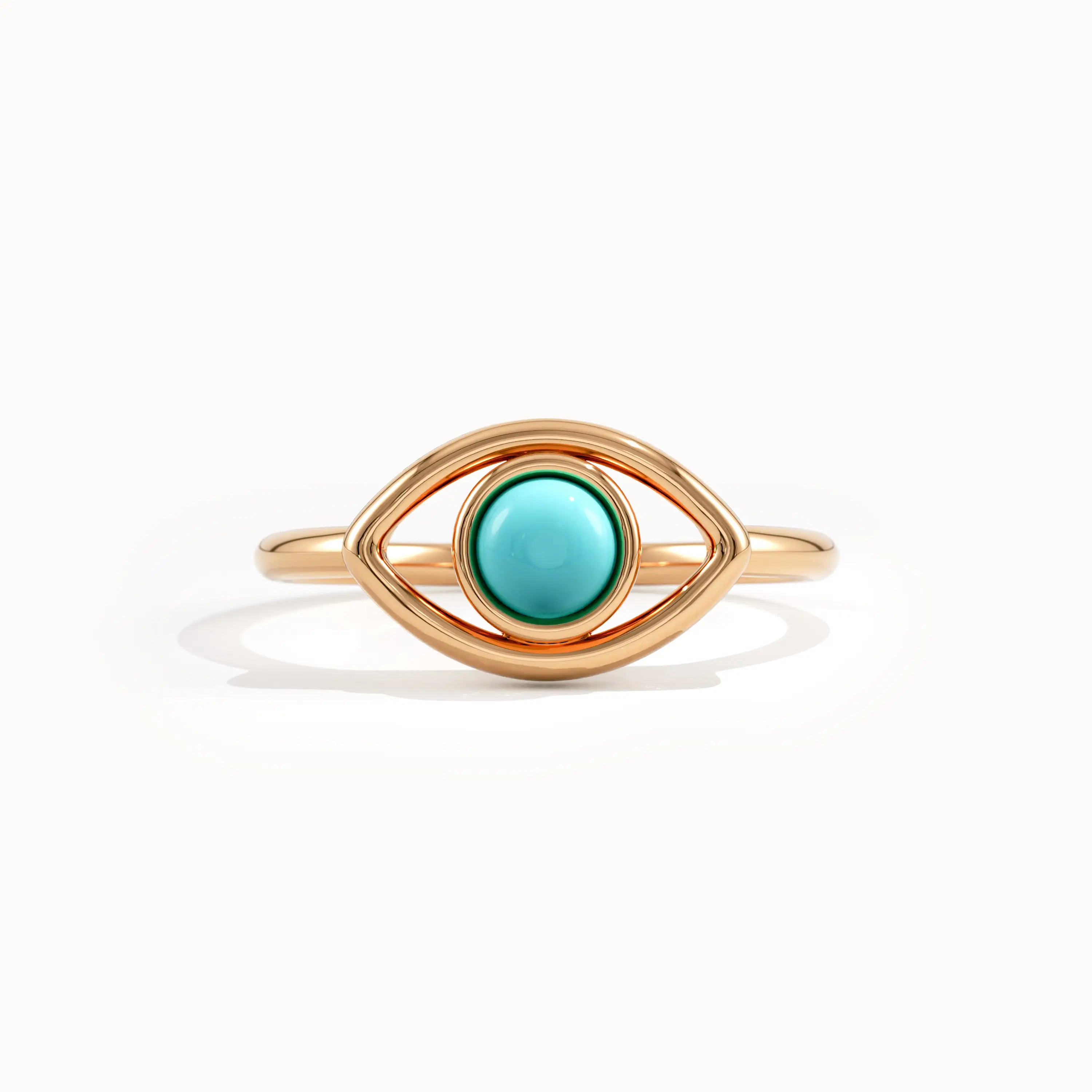 14 Ayar Altın Turkuaz Evil Eye Minimal Yüzük