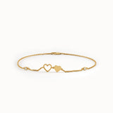 14 Ayar Altın Kalp Figürlü Minimal Charm Bileklik