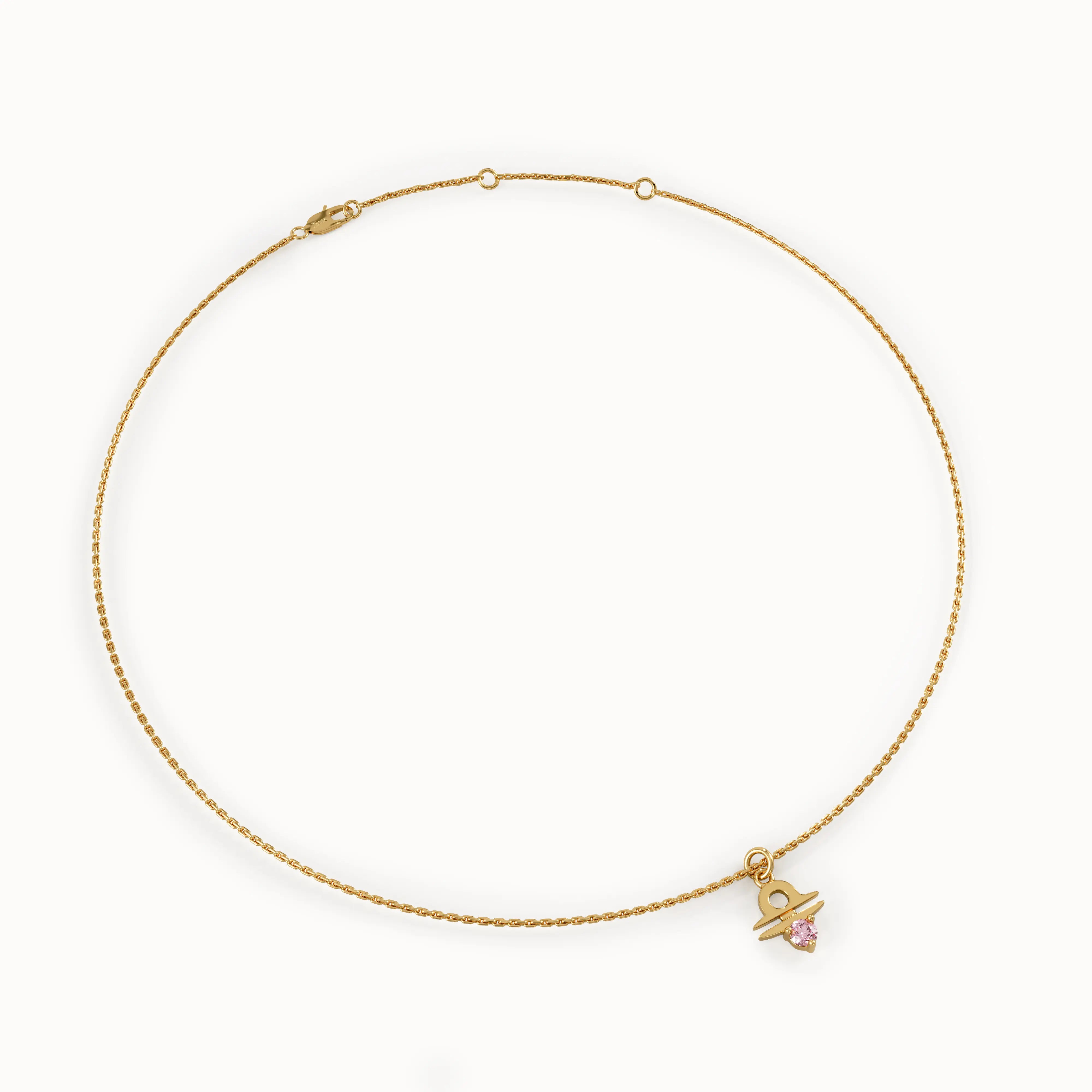 14 Ayar Altın Terazi ve Pembe Turmalin Taşlı Kolye