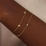 14 Ayar Altın Çift Zincir Kelebek Detaylı Bileklik